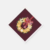 Burgundy背景を持つクリスマスクッキーリース スタンダードカクテルナプキン (角)