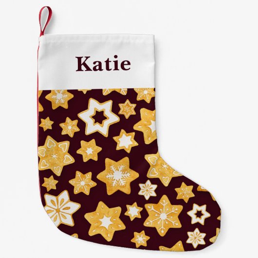 Burgundy背景を持つクリスマスクッキーリース スモールクリスマスストッキング (正面)
