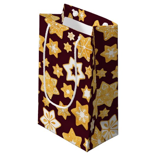 Burgundy背景を持つクリスマスクッキーリース スモールペーパーバッグ (正面アングル)