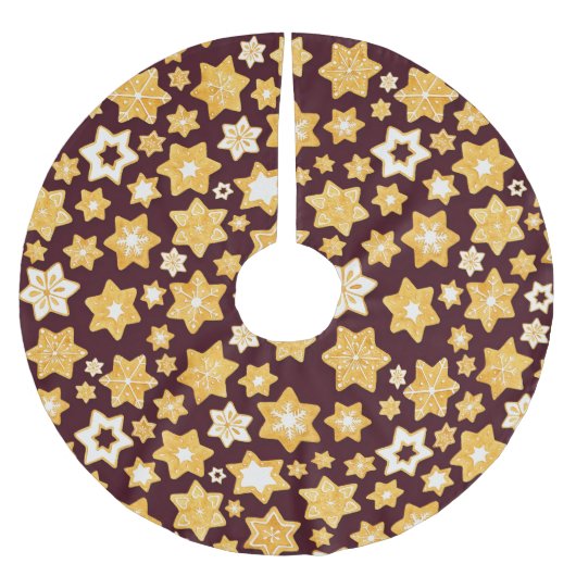 Burgundy背景を持つクリスマスクッキーリース ブラッシュドポリエステルツリースカート (正面)