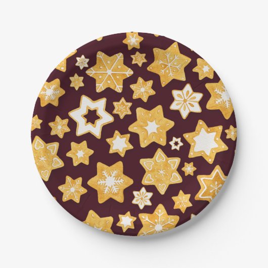 Burgundy背景を持つクリスマスクッキーリース ペーパープレート (正面)