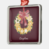 Burgundy背景を持つクリスマスクッキーリース メタルオーナメント (左)