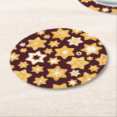 Burgundy背景を持つクリスマスクッキーリース ラウンドペーパーコースター (アングル)