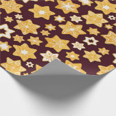 Burgundy背景を持つクリスマスクッキーリース ラッピングペーパー (角)