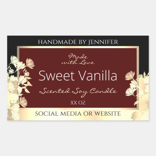 Burgundy製エレガント品ラベルフローラ金ゴールドフレーム 長方形シール (正面)