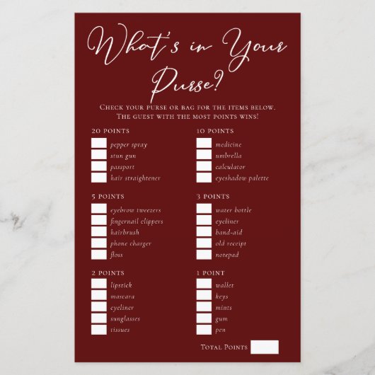 Burgundy財布のゲームの内容ブライダルシャワー (正面)