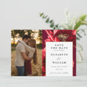 Burgundy赤エレガントと金ゴールドフローラ写真結婚 セーブザデート (スタンド正面)