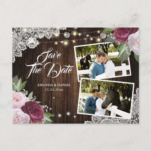 Burgundy赤面フローラ日付写真はがきを保存 案内ポストカード (正面)