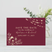 Burgundy金ゴールドフローラ日付カードの保存 セーブザデート (スタンド正面)