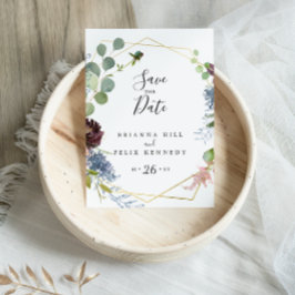 Burgundy金ゴールド幾何学日付の保存 ポストカード