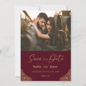 Burgundy金ゴールド結婚フローラの写真Save The Date セーブザデート (正面)