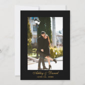 Burgundy エレガントフローラブラック金ゴールド写真結婚の 招待状 (裏面)