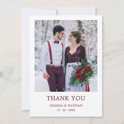 Burgundy エレガント 2写真結婚のサンキューカード サンキューカード (正面)