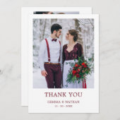 Burgundy エレガント 2写真結婚のサンキューカード サンキューカード (正面/裏面)