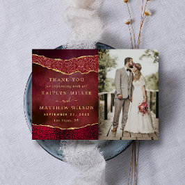Burgundy エレガント & Agate金ゴールド結婚の写真 サンキューカード