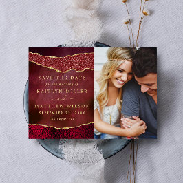 Burgundy エレガント & Agate金ゴールド結婚の写真 セーブザデート