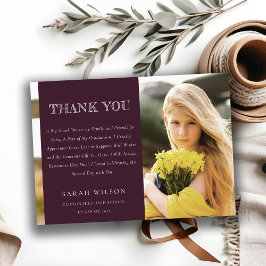 Burgundy エレガント Cleanミニマル Photo Graduation サンキューカード