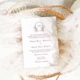 Burgundy エレガント Monogram QR Rsvp写真結婚s 招待状