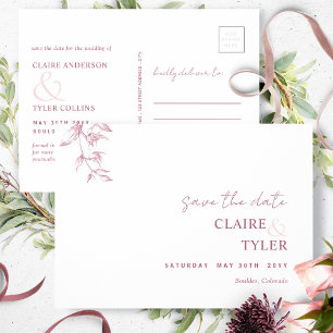 Burgundy エレガント Pink Wedding Save the Date ポストカード
