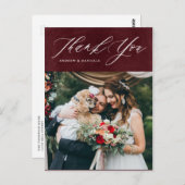 Burgundy エレガント Script Vertical結婚's Thank You ポストカード (正面/裏面)