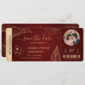 Burgundy エレガント World日付ボーディングパスを保存 招待状 (正面/裏面)