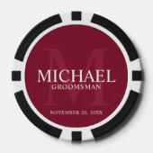 Burgundy パーソナライズされた Groomsmenの名前&monogram ポーカーチップ (正面)