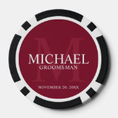 Burgundy パーソナライズされた Groomsmenの名前&monogram ポーカーチップ (裏面)