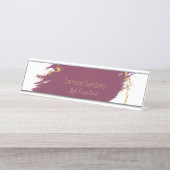 Burgundy モダン金ゴールド絵を描Strokes Desk Nameプレート デスクネームプレート (正面)