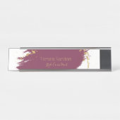 Burgundy モダン金ゴールド絵を描Strokes Desk Nameプレート デスクネームプレート (正面)