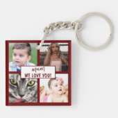 Burgundy モダン Mum We Love You Photo Collage キーホルダー (裏面)