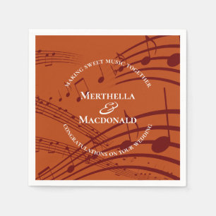 Burgundy モダン Orange Music Notesの結婚紙 スタンダードカクテルナプキン