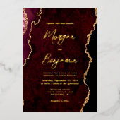 Burgundy モダン Red Agateスクリプト結婚の 箔招待状 (正面)