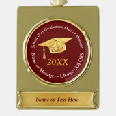 Burgundy、卒業オーナメント パーソナライズされた ゴールドプレートバナーオーナメント (正面)