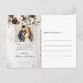 Burgundy 素朴フローラの結婚写真ありがとう ポストカード (裏面)