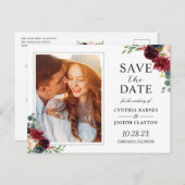 Burgundy 素朴 Redフローラ写真Save the Date ポストカード (正面/裏面)