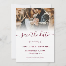 Burgundy 2 Photo Wedding Save The Date Card 案内状