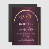 Burgundy 50th birthday日付マグネットを保存 (正面/裏面)