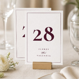 Burgundy 5 x 7 Wedding Table Number Card 招待状