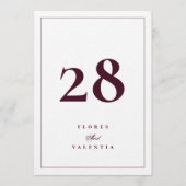 Burgundy 5 x 7 Wedding Table Number Card 招待状 (正面)