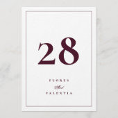 Burgundy 5 x 7 Wedding Table Number Card 招待状 (裏面)