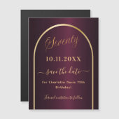 Burgundy 70th birthday日付マグネットを保存 (正面/裏面)