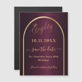 Burgundy 80th birthday日付マグネットを保存 (正面/裏面)