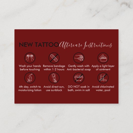 Burgundy Aftercare Instructions Tattoo Thank you 名刺 (裏面)