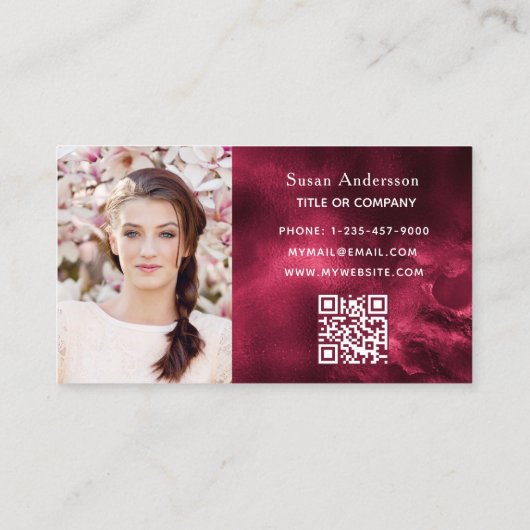 Burgundy agate写真qrコードロゴ 名刺 (裏面)