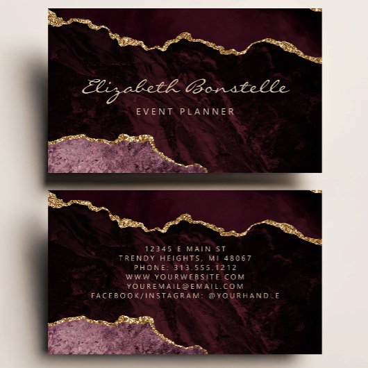 Burgundy Agate Gold Glitter Luxury 名刺