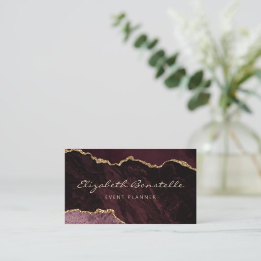 Burgundy Agate Gold Glitter Luxury 名刺 (スタンド正面)