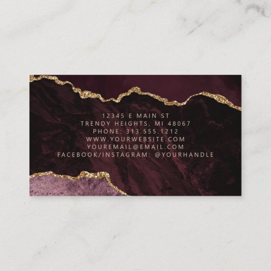 Burgundy Agate Gold Glitter Luxury 名刺 (裏面)