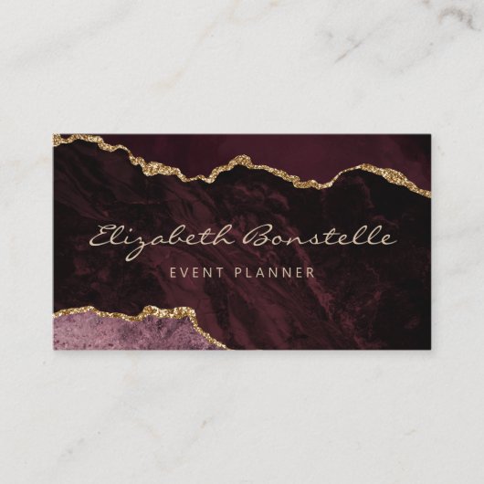 Burgundy Agate Gold Glitter Luxury 名刺 (正面)