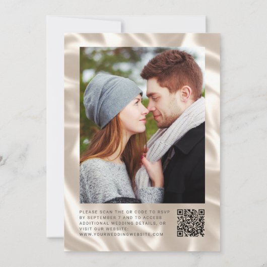 Burgundy Agate Ivory Silk Photo QR Code Wedding 招待状 (裏面)