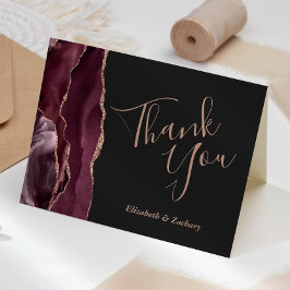 Burgundy Agate Rose Gold Dark Wedding Thank You カード